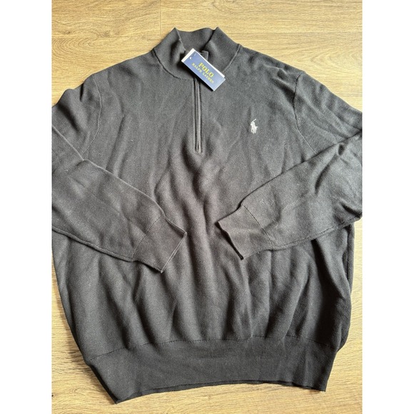 NWT POLO RALPH LAUREN Mens Big & Tall Black Pima Cotton 1/4 Zip Sweater Size 1XB - Picture 1 of 3